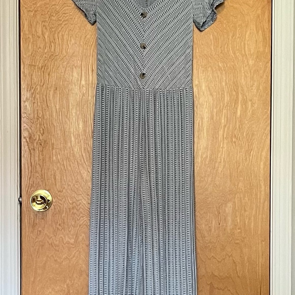 Caution To The Wind Blue and White Stretch Jumpsuit